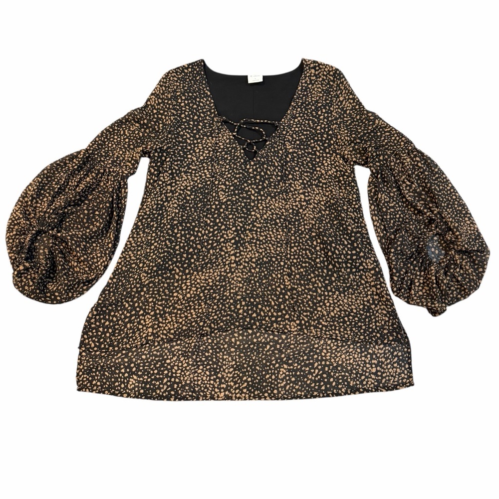 By Together Anthropologie Sheer Balloon Sleeve Lace-Up‎ Blouse Small